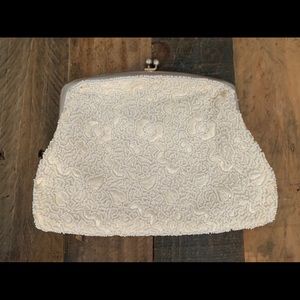Vintage white beaded clutch